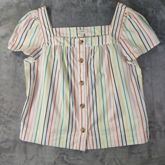 J. Crew Tops - J Crew Womens Striped Puff Sleeve Button Front Top M Multicolor Summer Y2K Retro